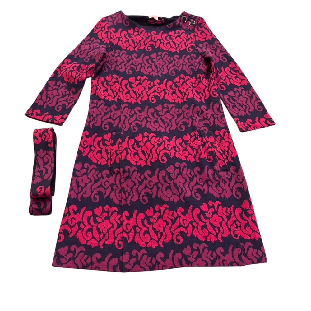 Lilly Pulitzer Sweater Dress Womens Medium Navy Pink Printed Stretch Boat Neck